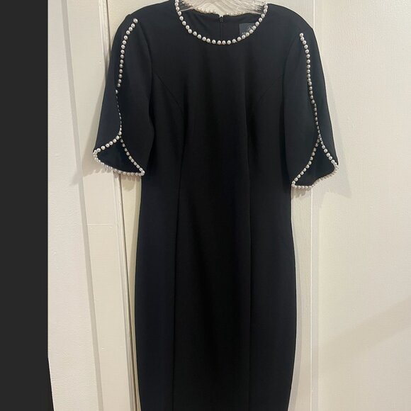 Adrianna Papell Pearl Trim Crepe Midi Dress (Size 8) - Picture 5 of 12